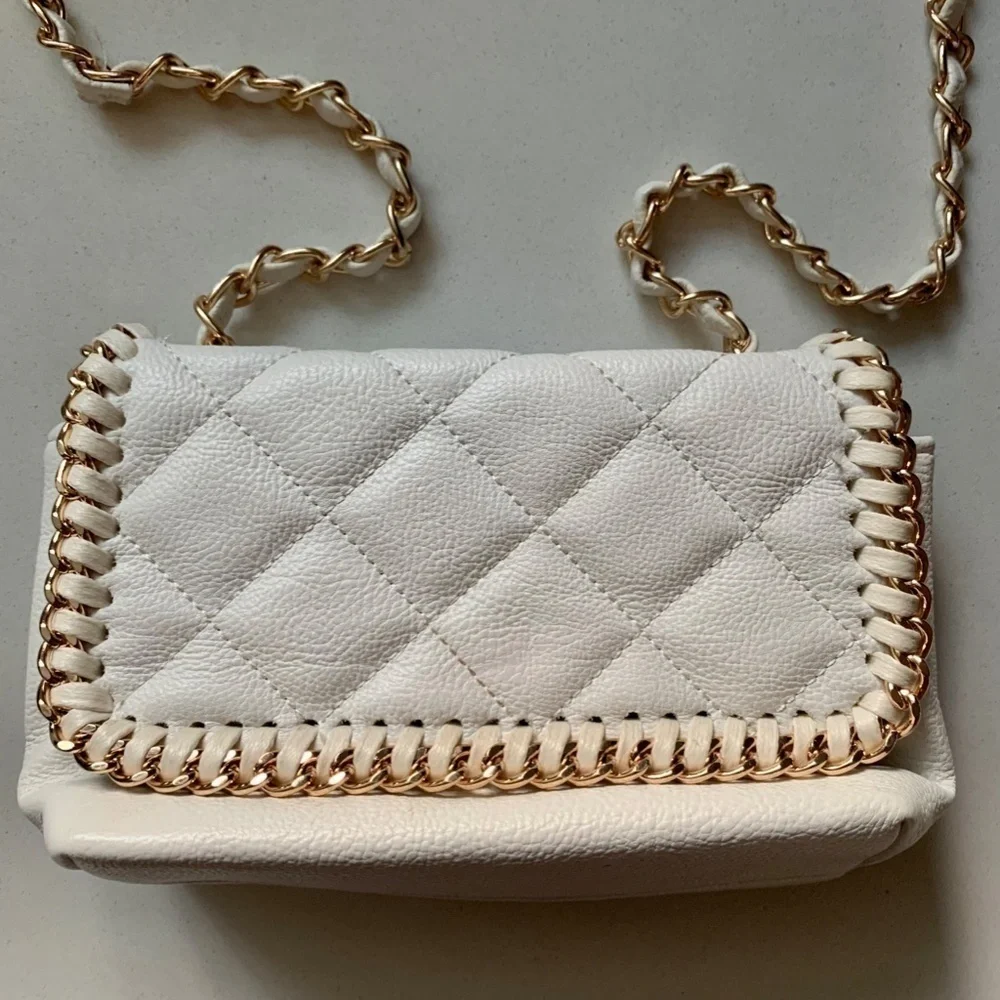 Girls' Steve Madden Cream Shoulder Bag with Gold Chain Accents